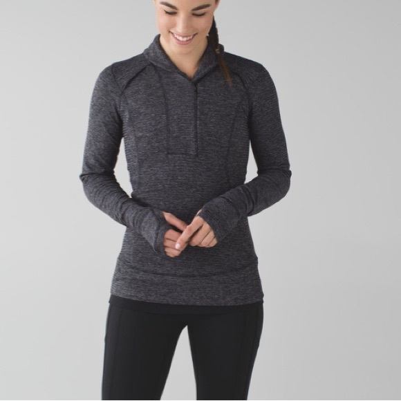 Lululemon Think Fast Pullover Longsleeve Grey Herringbone Athleticwear Top sz 10 - Picture 9 of 10